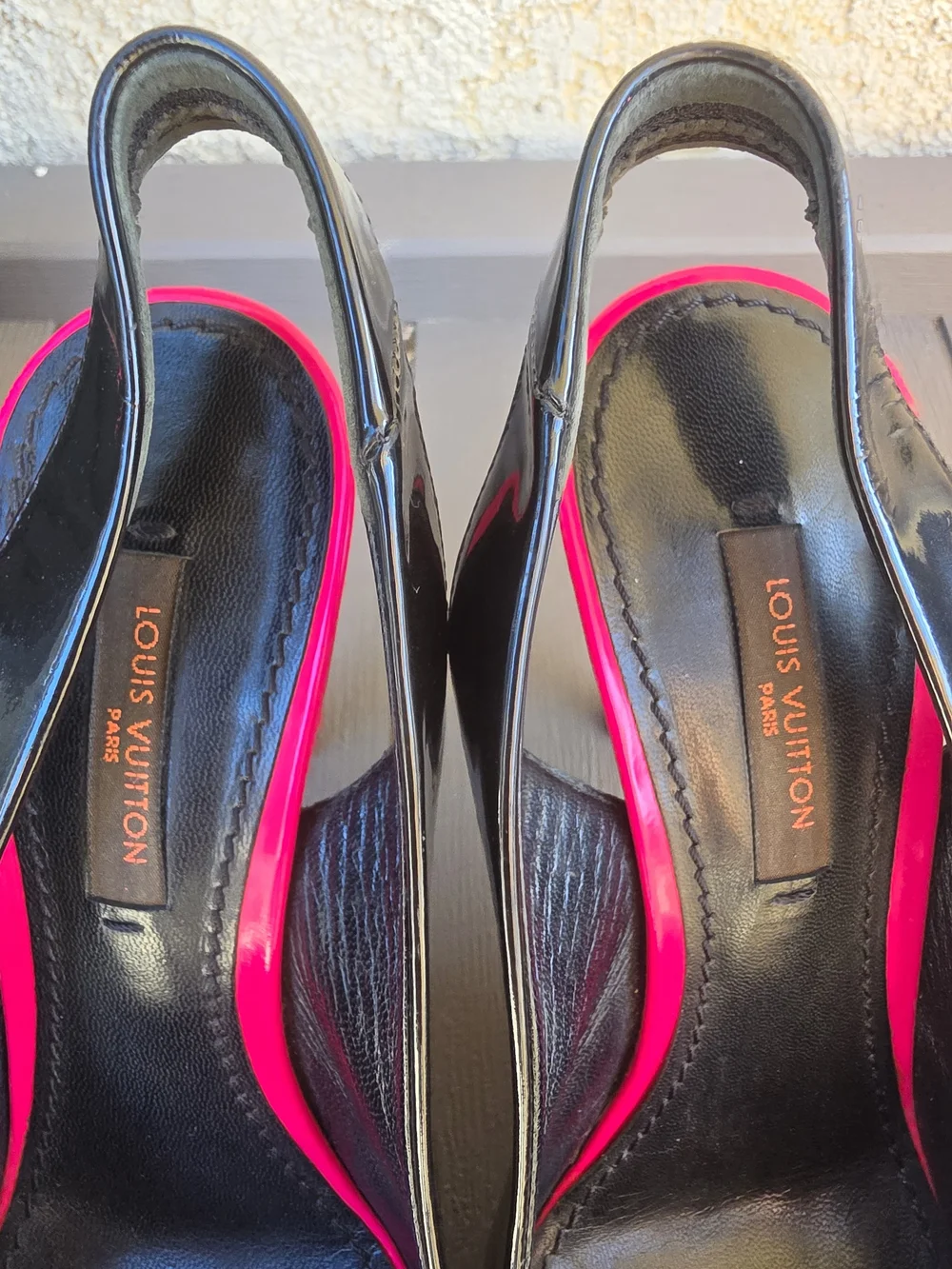 Authentic Louis Vuitton Black Graffiti Patent Leather Slingback Pumps Size 34.5